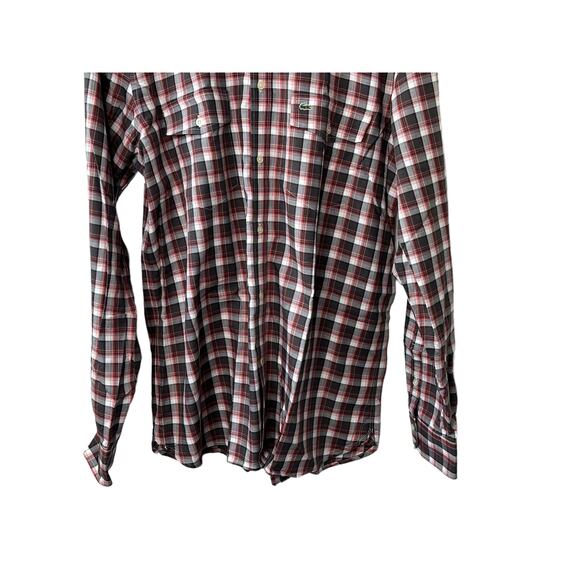 Lacoste Modern Fit Gray & Red Plaid Long Sleeve Button-Up Shirt Men's 42 Large - Picture 5 of 12